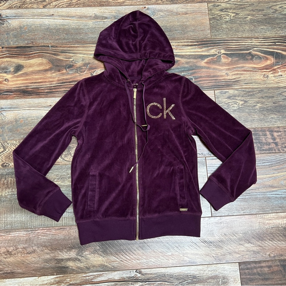 Calvin Klein Purple Velour Zip Up Hoodie Size XS